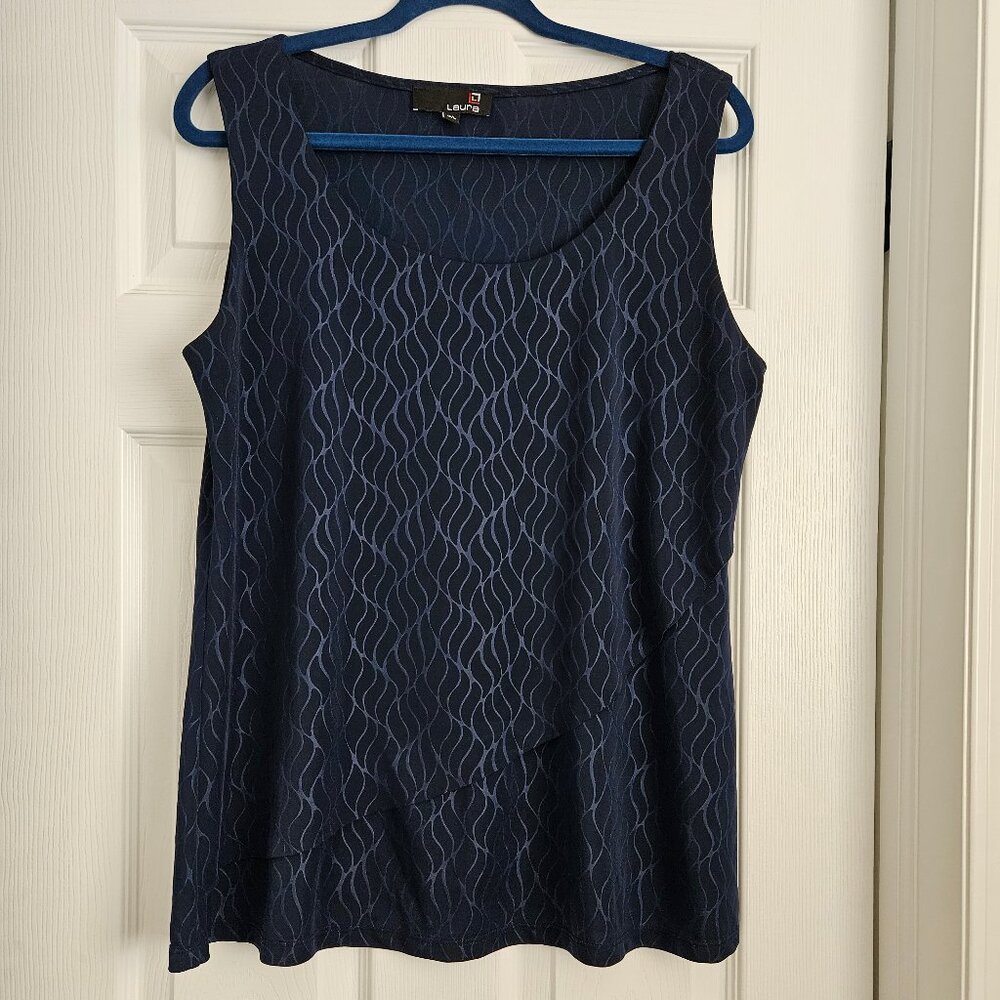 Laura Navy Blue Sleeveless Shirt‎ with Multilayers on the Front - Size L